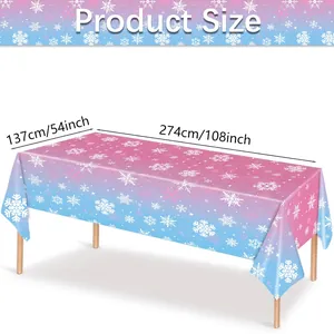Gradient snowflake party tablecloth in pink and blue, size 137x274cm for winter events