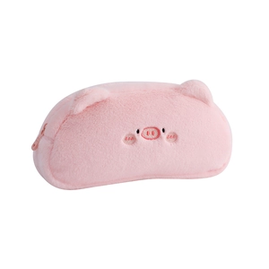 Plush pink pig pencil case with cute 3D ears and embroidered facial details for students
