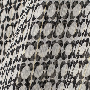 Elegant French style chiffon shirt with black geometric prints and gold stripes