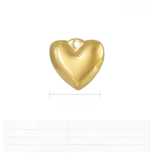 Vue détaillée d'un pendentif cœur doré de 15mm avec dimensions et détails en acier inoxydable