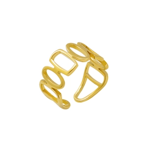 Unique geometric cutout open ring in 18K gold plated titanium steel with adjustable band