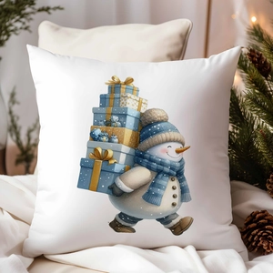Housse de coussin de Noël avec bonhomme de neige et cadeaux pour décor de fête