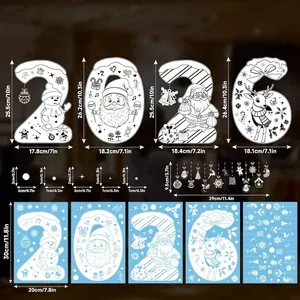 Size guide for 2026 Christmas window stickers featuring reindeer and snowflake decals