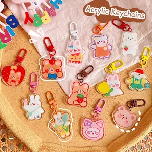 Cute Cartoon Animal Keychain Acrylic Bear Rabbit Tiger Bag Pendant Kawaii Schoolbag Ornament For Girls Kids Charm