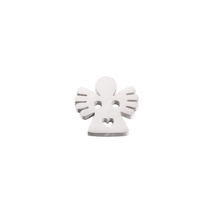 Close-up of silver angel pendant with wing details and heart-shaped cutout design