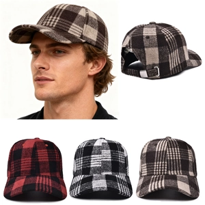 Vintage Plaid Woolen Baseball Cap Retro Adjustable Thick Warm Winter Outdoor Sunshade Classic Hat For Men Women
