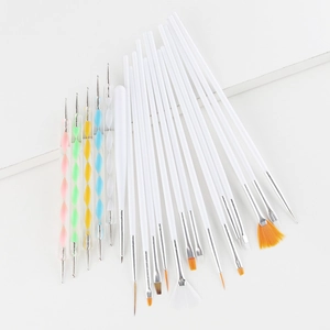 20pcs nail art brush set with dotting tools and varied synthetic bristle heads