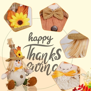 Harvest Thanksgiving scarecrow plush dolls with sunflower and happy autumn motifs