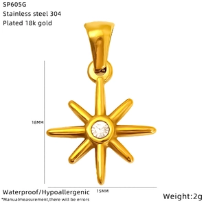 Gold plated stainless steel star pendant necklace with dimensions 18mm by 15mm
