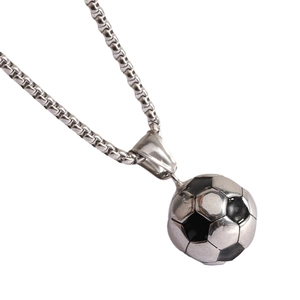 Soccer ball pendant necklace in silver and black finish with a durable box chain