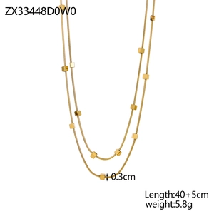 Double layered gold snake chain necklace with small cubic pendants and 40+5cm length
