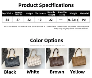 Tabella taglie borsa tote in pelle PU con dimensioni e quattro varianti di colore