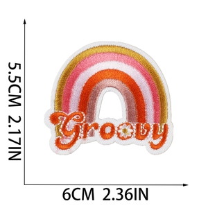 Retro rainbow Groovy letter embroidered iron-on patch for clothes and bags, 5.5x6cm size