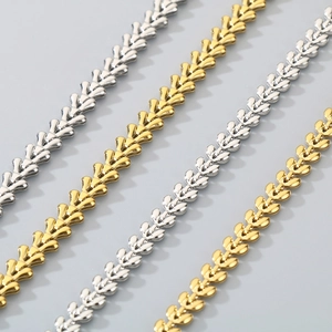 Adjustable stainless steel wheat leaf chain set in gold and silver finish for unisex style