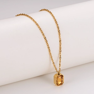 French champagne sugar cube pendant necklace in gold finish with amber crystal