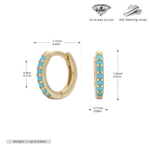 Detailed size specifications for 925 sterling silver hoop earrings with turquoise stones