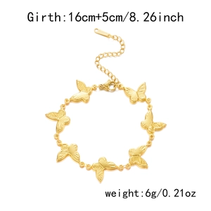 Detail view of gold butterfly bracelet with dimensions 16cm plus 5cm and 6g weight specs