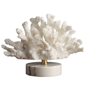 Nordic white resin coral sculpture on marble base with gold metal accent for home decor
