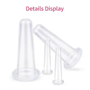 Set of transparent silicone facial cupping cups for vacuum massage therapy and skincare