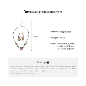Detailed size specifications for zircon leaf heart necklace and earrings jewelry set