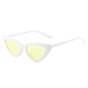 Retro cat-eye triangle sunglasses with stylish white frame and vibrant yellow lenses