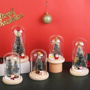 Christmas tree glass dome with LED lights, Santa Claus, and snowman festive decor