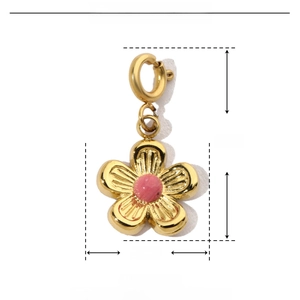 Detail view of 19mm gold enamel flower pendant with precise size measurements