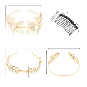 Detailed dimensions and weight specifications of gold leaf headbands and hair comb set