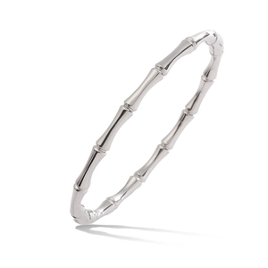Minimalist silver bamboo joint bangle in polished titanium steel for women