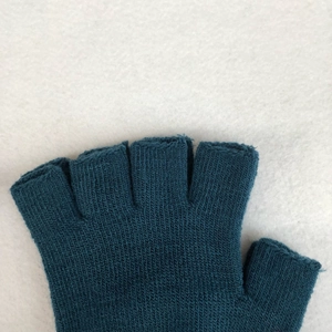 Blue knit winter fingerless gloves for typing with thick elastic material