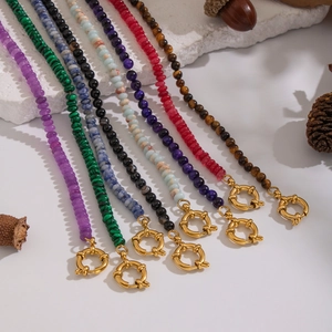Natural Stone Beaded Necklace With Stainless Steel Findings 18K Gold Plated Vintage Palace Style Waterproof Niche Jewelry For Women