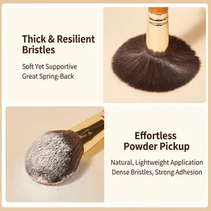 Portable 9pcs makeup brush set with wooden handles and golden ferrules for eye and face