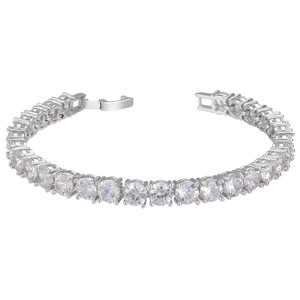 Polished silver tennis bracelet with round-cut zircon stones and a secure clasp