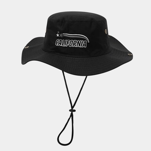 Outdoor Bucket Hat Large Brim Ripstop Polyester With Adjustable Chin Strap Foldable Boonie Cap Embroidery Hiking Sun
