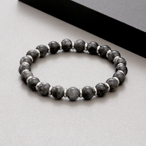 Elastic agate bracelet with volcano and tiger eye stone beads and steel spacers
