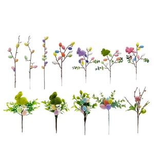 Artificial Easter egg floral picks with colorful foam eggs and flocked bunnies decoration