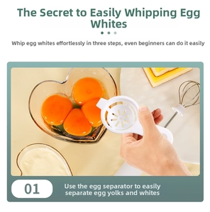 Kitchen tool showing the egg yolk and white separator process in a baking scene
