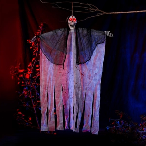 Fantôme suspendu d'Halloween avec yeux rouges brillants et robe sanglante pour déco