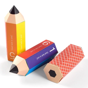 Pencil-shaped colorful paper gift boxes with Good Luck text for candy and snacks