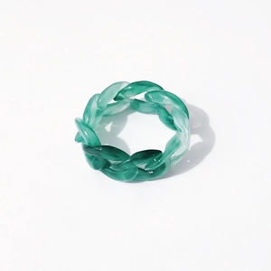 Detailed view of the green translucent resin chain link ring on a clean white surface
