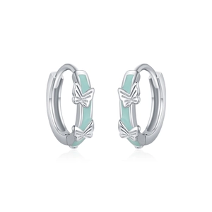S925 sterling silver hoop earrings with mint green enamel butterfly charms