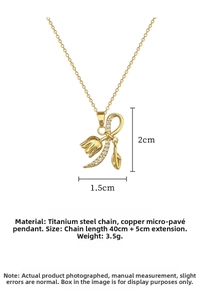 Detailed view of orchid pendant with micro-pave crystals and titanium steel chain dimensions