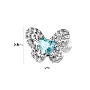 Squisito orecchino a farfalla con zircone a cuore blu e cristalli da 1,2 cm x 0,8 cm