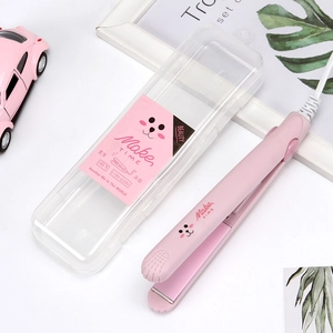 Mini fer à lisser portable rose avec motif d'ours et étui de rangement transparent