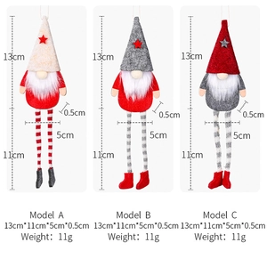 Set of three Christmas gnomes with striped legs, star hats, and size 24x5cm details