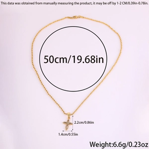 Detailed size specifications for the gold stainless steel cross necklace with measurements