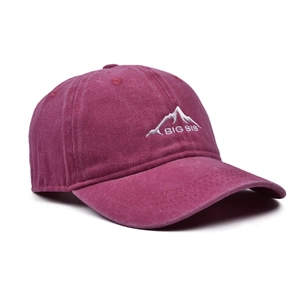 Distressed maroon washed baseball cap featuring mountain and BIG SIS white embroidery