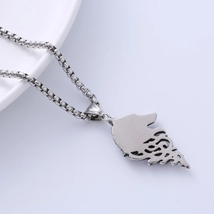 Retro wolf head punk pendant necklace in silver stainless steel for men with link chain