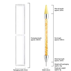 Dual-head acrylic nail dotting tool with wax tip and metal nib in a clear plastic storage box