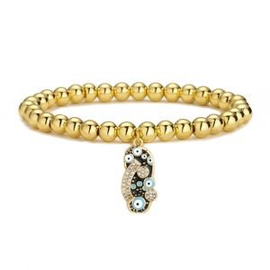 18K gold plated beaded bracelet with blue evil eye pendant and zircon details